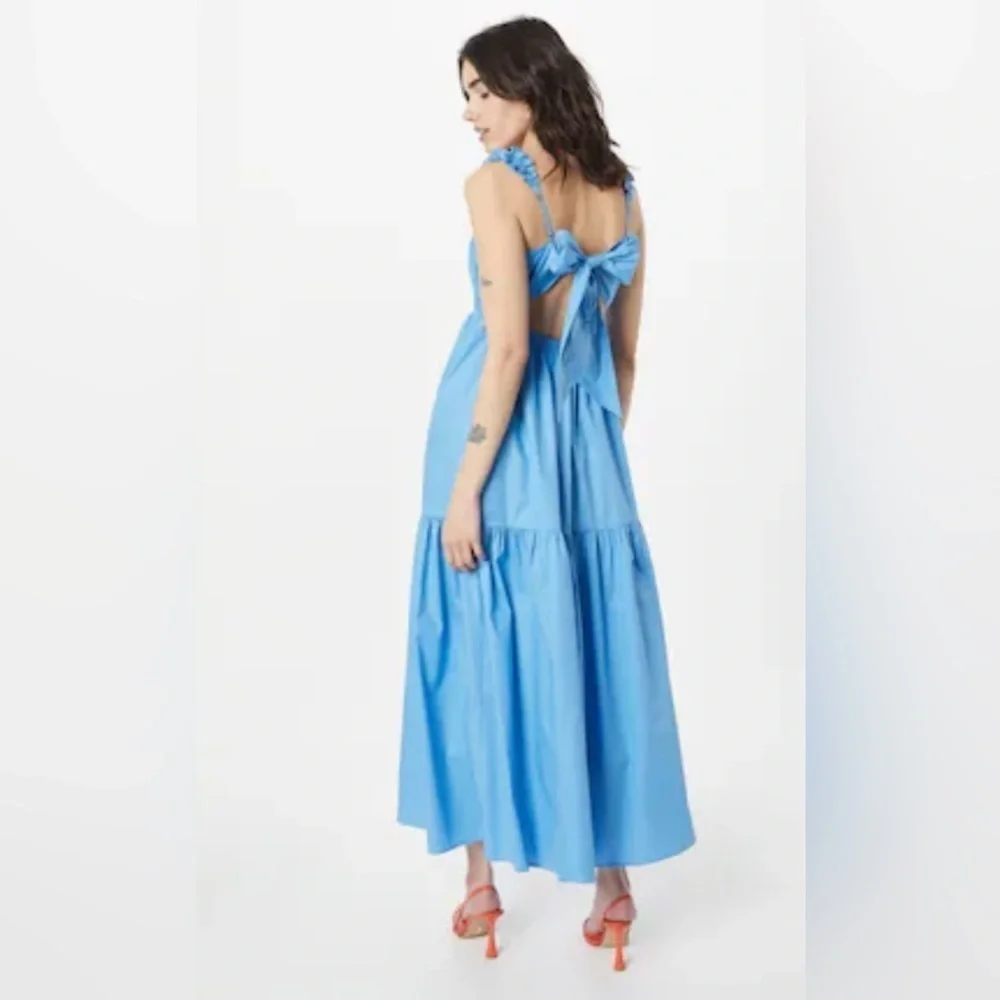 NEW Abercrombie & Fitch poplin bow back ruffle strap maxi dress XS